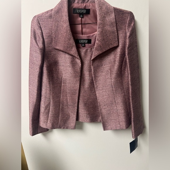 KASPER PINK W/BLACK SILVER SHIMMER SIZE 6 OPEN FRONT BLAZER W/MATCHING SHELL - Picture 1 of 14